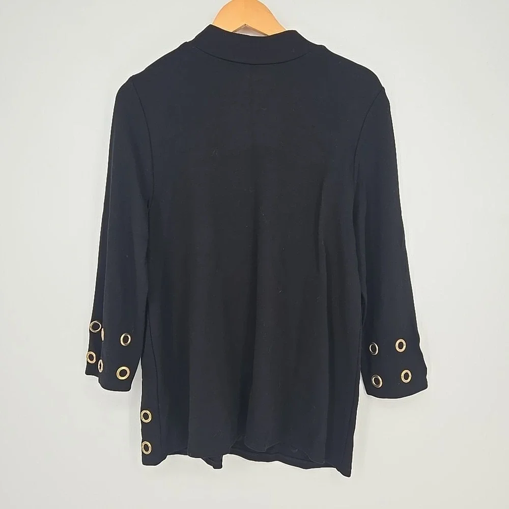 Chico's Size 2/Womens L Black Tunic Top Shirt Gold Grommets Basic Everyday - Picture 2 of 6
